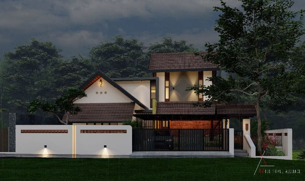  Modern house design featuring sleek lines, large windows, and a blend of traditional and contemporary elements.